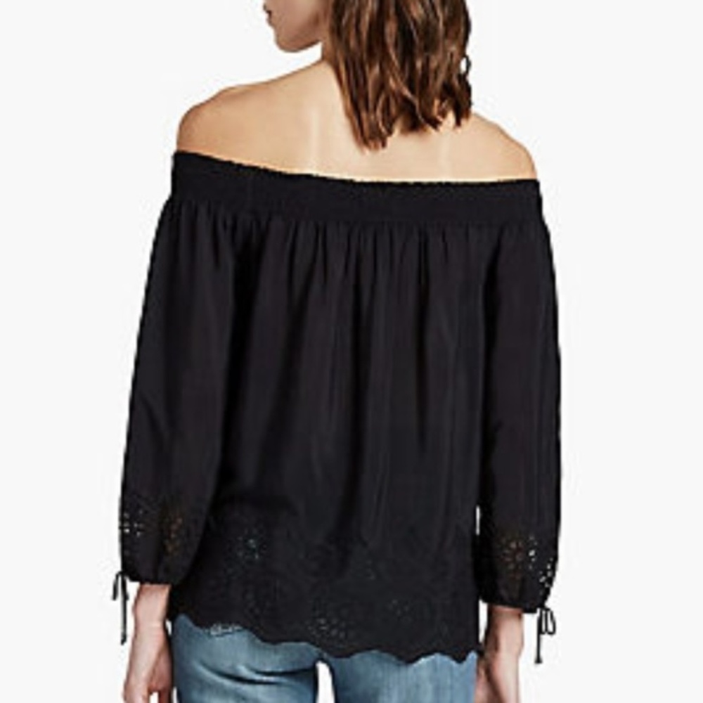 Lucky Brand Black Off Shoulder Embroider Top, Sz L - Picture 3 of 8